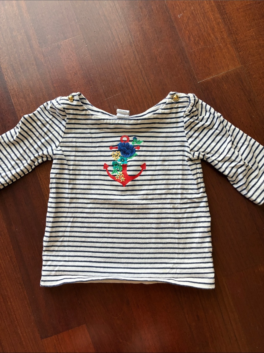 Janie and Jack Navy & White Striped Long-Sleeve Top with Red Anchor